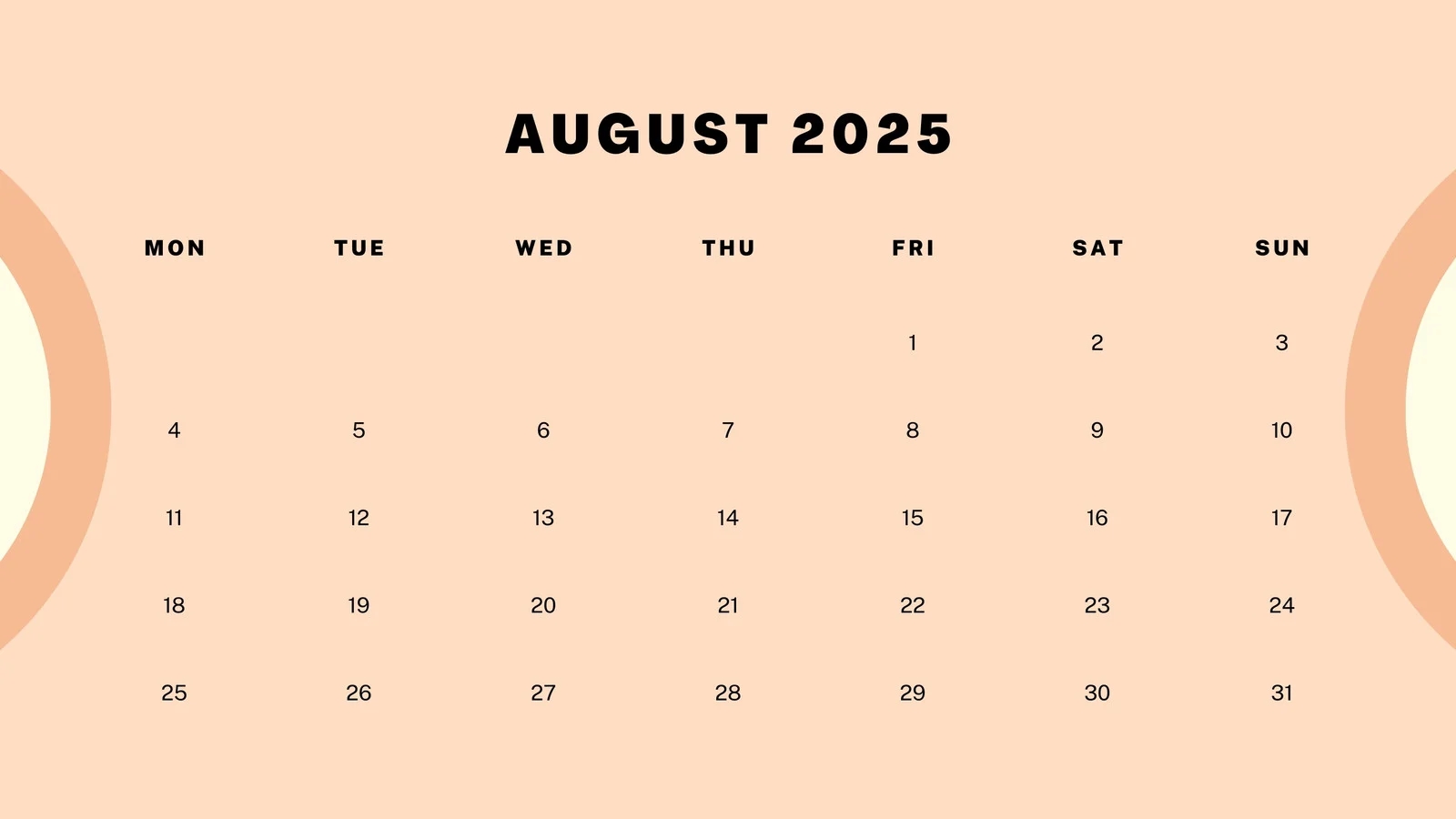Free Printable August 2025 Calendar Templates Canva