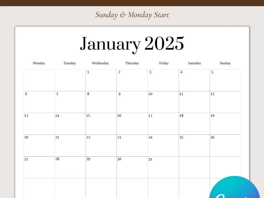 2025 Blank Calendar Template Blank Calendar Printable Blank Calendar 12 Month Calendar Editable Calendar Minimalist Design Etsy