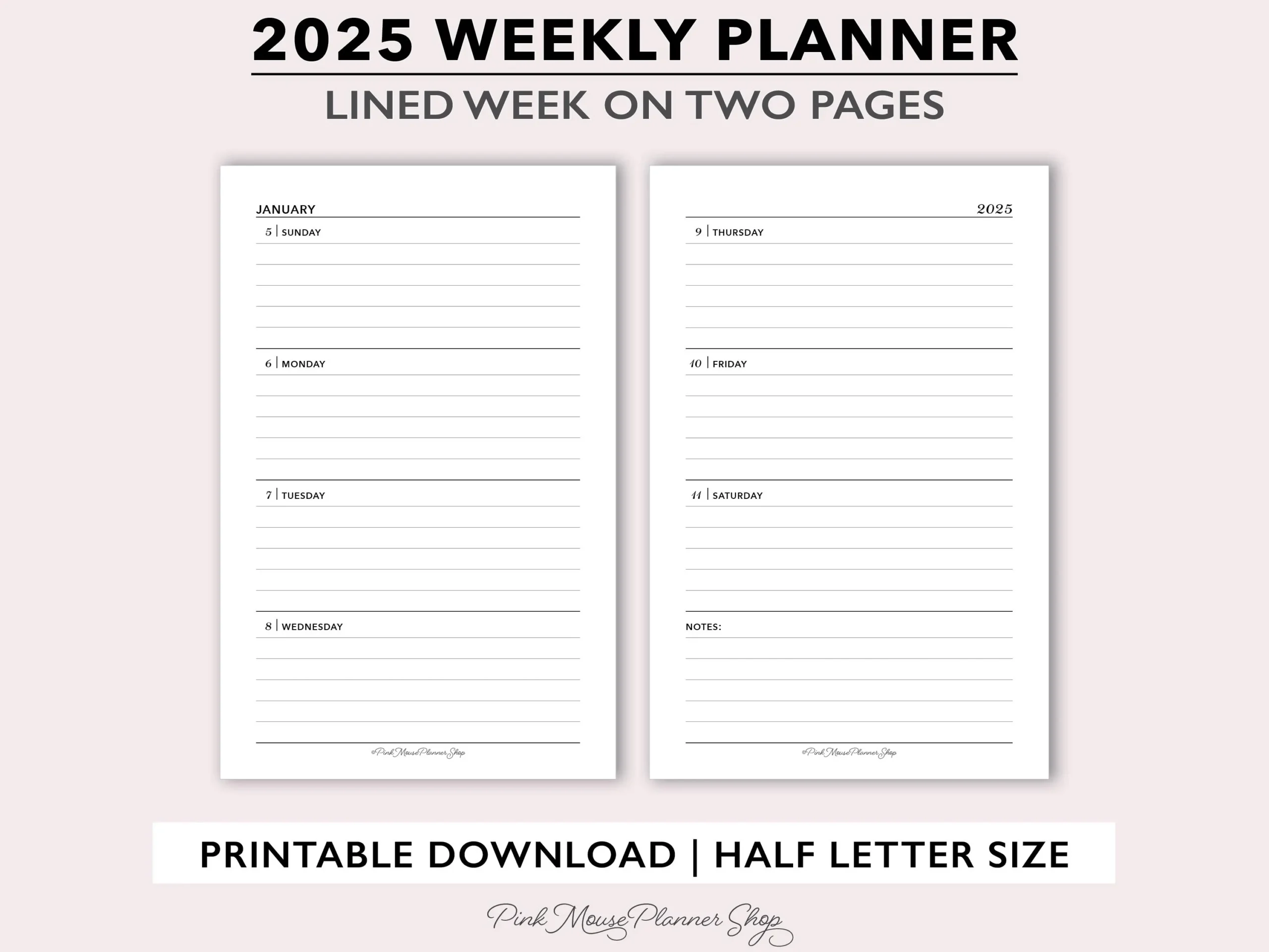 2025 Lined Weekly Planner Printable 2025 Weekly Planner Template Weekly Calendar For Ring Binders Half Size Week On 2 Page Ruled Agenda Etsy 2025 Lined Weekly Planner Printable 2025 Weekly Planner Template Weekly Calendar For Ring Binders Half Size Week On 2 Page Ruled Agenda Etsy