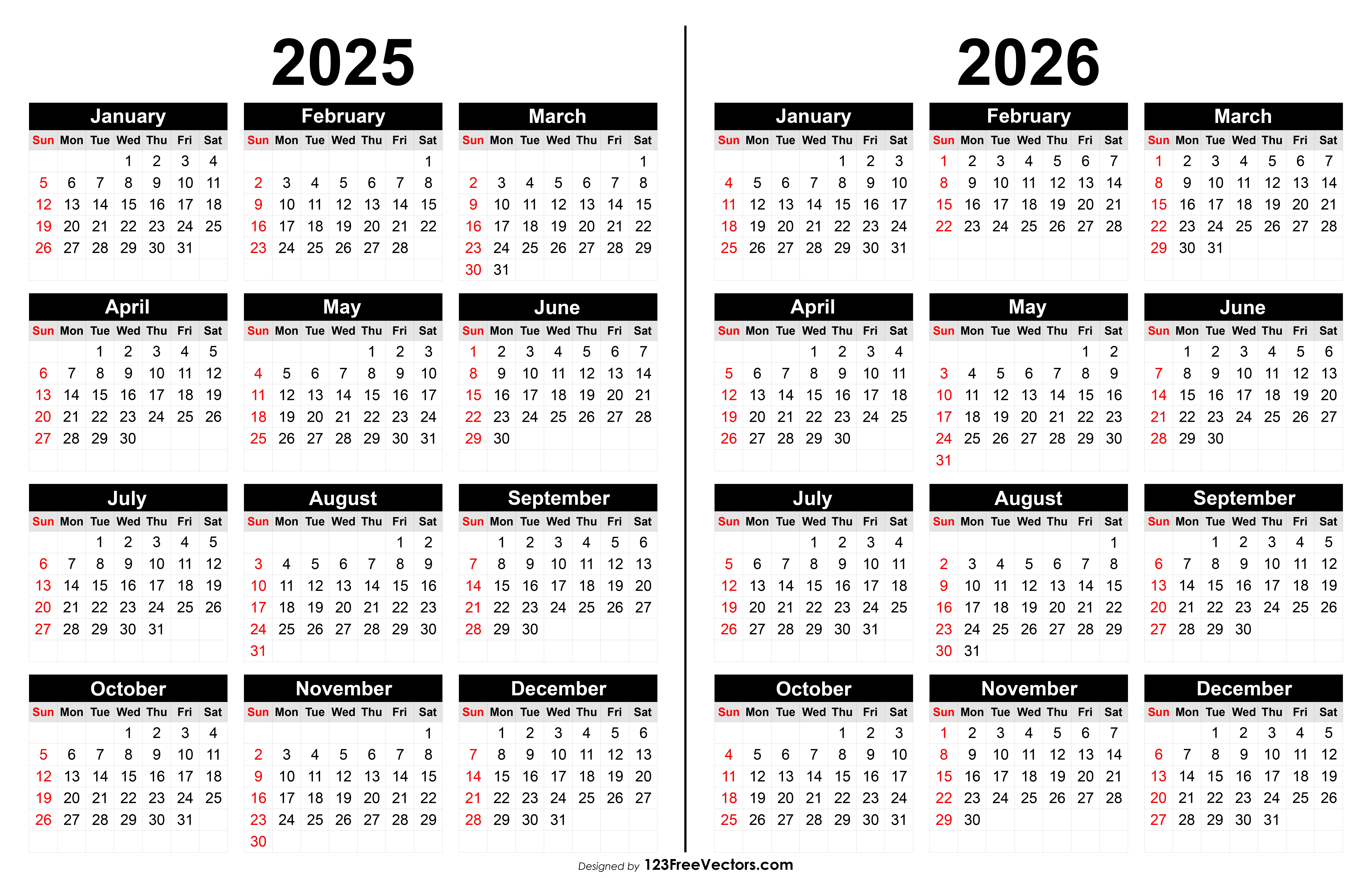 Blank Calendar For 2025 And 2026