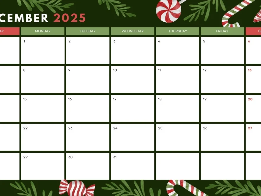Free Printable December 2025 Calendar Templates Canva