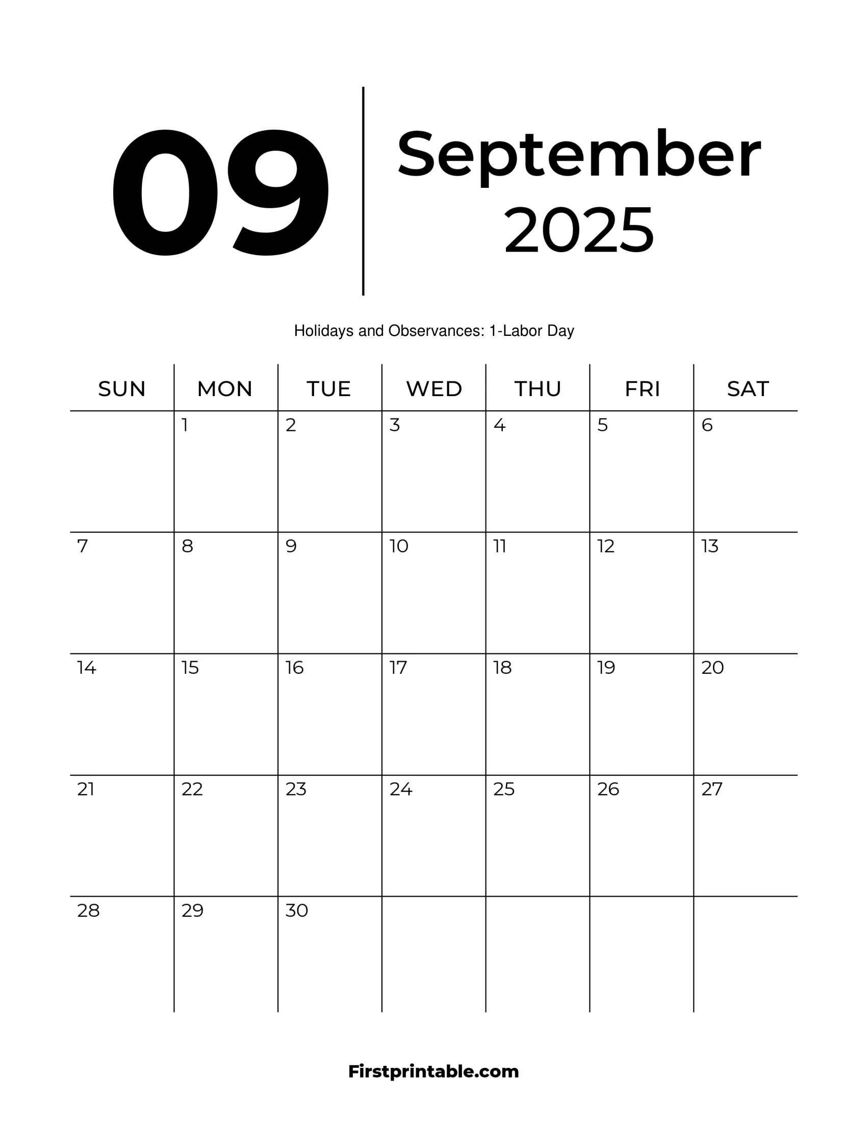 Blank Calendar Template 2025 September